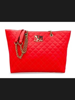 Badgley Mischka Red Vegan Leather Quilted Tote Bag